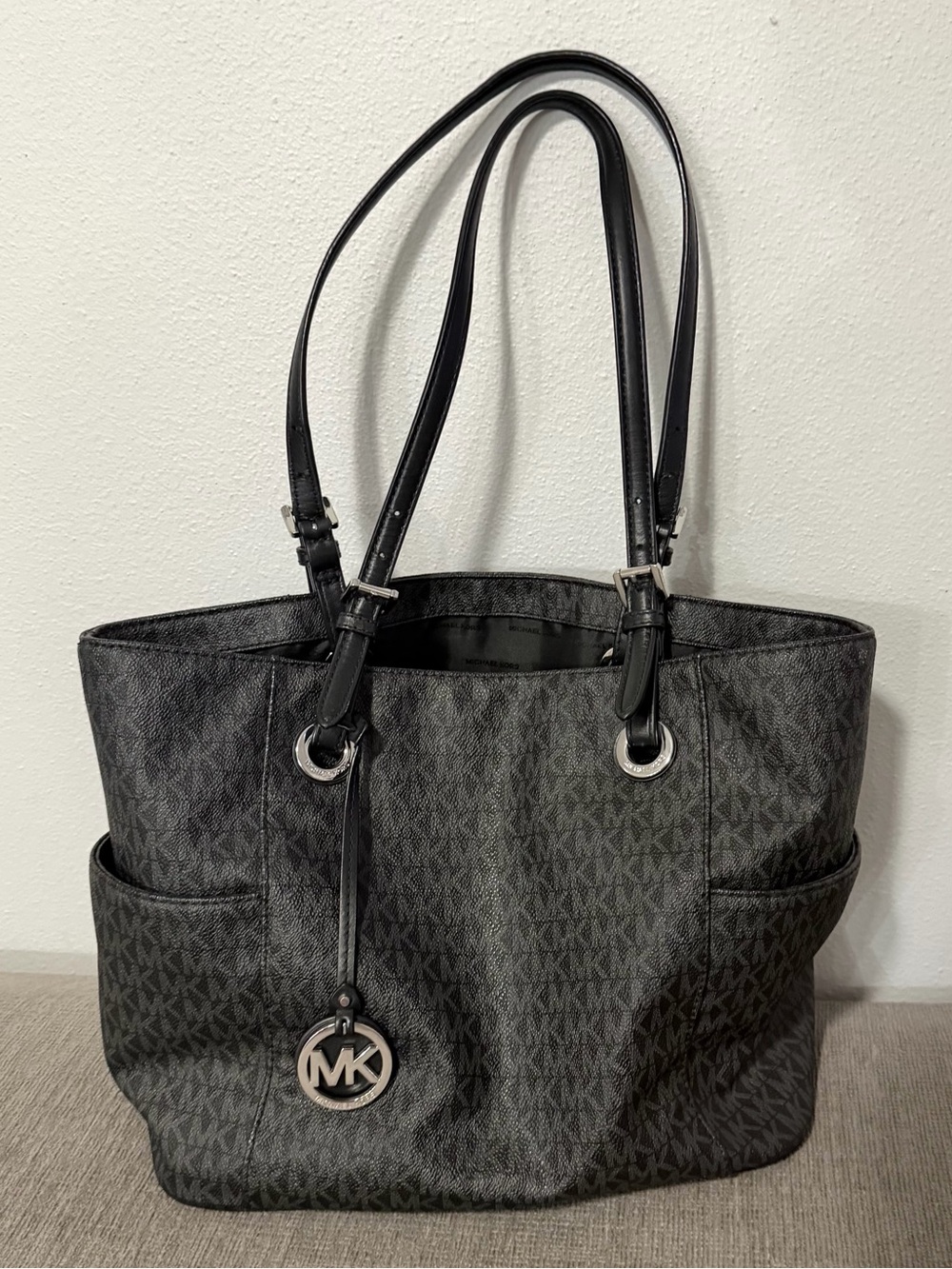 Michael Kors Black Logo Tote with MK Charm